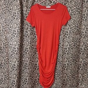 Vibrant Red Ruched Dress